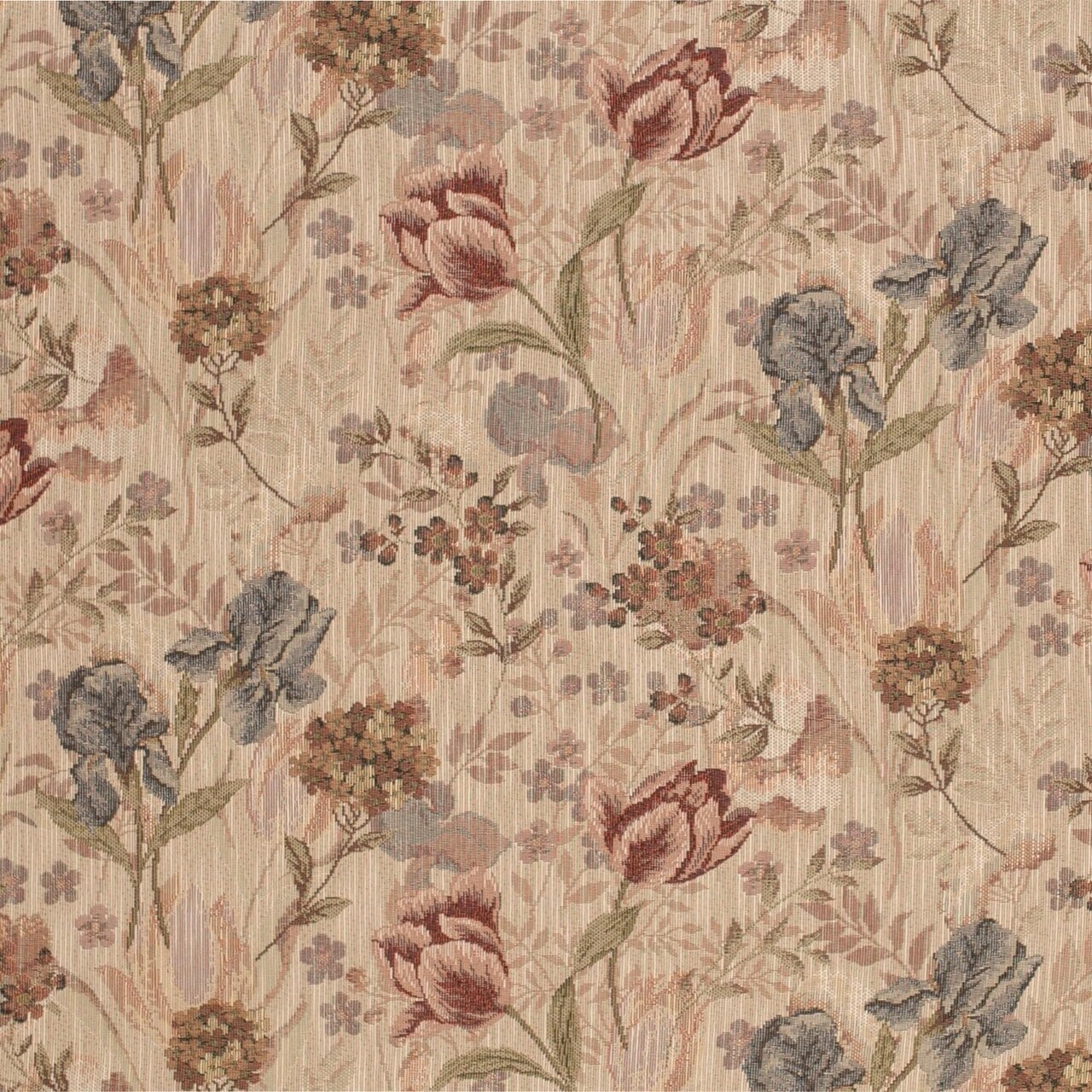 Blue Red Floral Tapestry Woven Pattern Upholstery Fabric by The Yard - SKU: Elizabeth Fawn